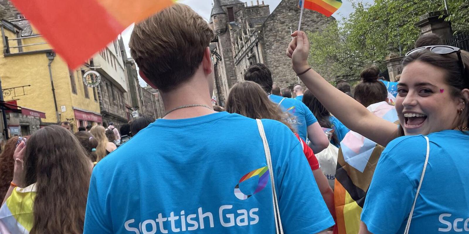 a group of people holding flags